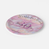 Pink Gold Glitter Marble Agate Geode 30th Birthday ペーパープレート (アングル)