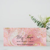 Pink & Gold Glitter Marbled Gift Certificate Card 招待状 (スタンド正面)