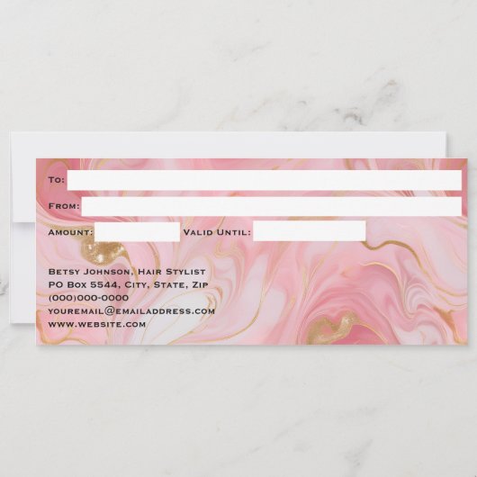 Pink & Gold Glitter Marbled Gift Certificate Card 招待状 (裏面)