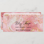 Pink & Gold Glitter Marbled Gift Certificate Card 招待状 (正面/裏面)