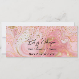 Pink & Gold Glitter Marbled Gift Certificate Card 招待状