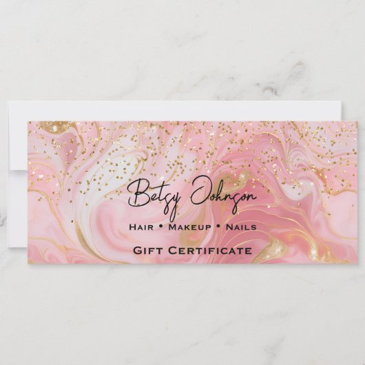 Pink & Gold Glitter Marbled Gift Certificate Card 招待状 (正面)