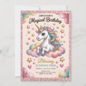 Pink & Gold Glitter Party 招待状 (正面)