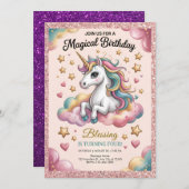 Pink & Gold Glitter Party 招待状 (正面/裏面)