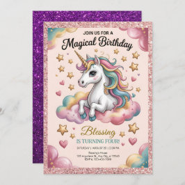 Pink & Gold Glitter Party 招待状