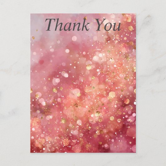 Pink & Gold Glitter Thank You Card ポストカード (正面)