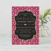 Pink & Gold Heart Damask Galentine's Dinner Party 招待状 (スタンド正面)