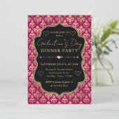 Pink & Gold Heart Damask Galentine's Dinner Party 招待状 (スタンド正面)