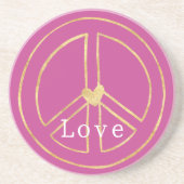 Pink Gold Heart Peace Sign Love Valentine's Day コースター (正面)