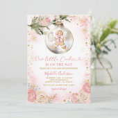 Pink Gold Little Cookie Floral Girl Baby Shower 招待状 (スタンド正面)