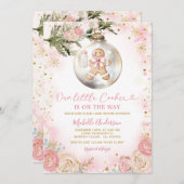 Pink Gold Little Cookie Floral Girl Baby Shower 招待状 (正面/裏面)