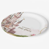 Pink Gold Little Princess Royal Castle Baby Shower ペーパープレート (アングル)