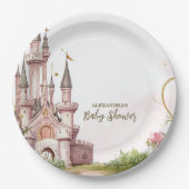 Pink Gold Little Princess Royal Castle Baby Shower ペーパープレート (正面)