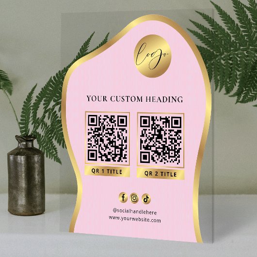 Pink & Gold Logo Business 2 QR Codes Promotional アクリルサイン