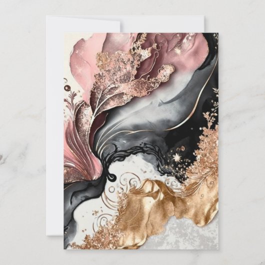 Pink Gold Marble Floral Elegant Wedding 招待状 (裏面)