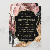 Pink Gold Marble Floral Elegant Wedding 招待状 (正面/裏面)
