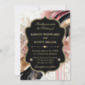 Pink Gold Marble Floral Elegant Wedding 招待状 (正面)