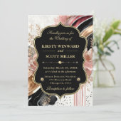 Pink Gold Marble Floral Elegant Wedding 招待状 (スタンド正面)