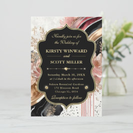 Pink Gold Marble Floral Elegant Wedding 招待状