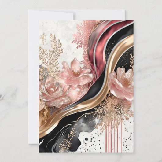Pink Gold Marble Floral Elegant Wedding 招待状 (裏面)