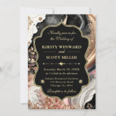 Pink Gold Marble Floral Elegant Wedding 招待状 (正面)
