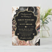 Pink Gold Marble Floral Elegant Wedding 招待状 (スタンド正面)