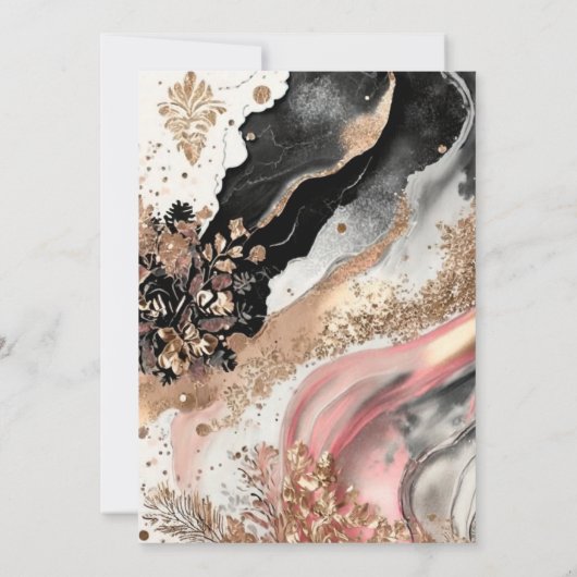 Pink Gold Marble Floral Elegant Wedding 招待状 (裏面)