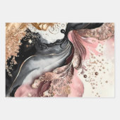 Pink Gold Marble Floral Glitter Abstract Design ラッピングペーパーシート (正面)