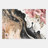 Pink Gold Marble Floral Glitter Abstract Design ラッピングペーパーシート (正面3)