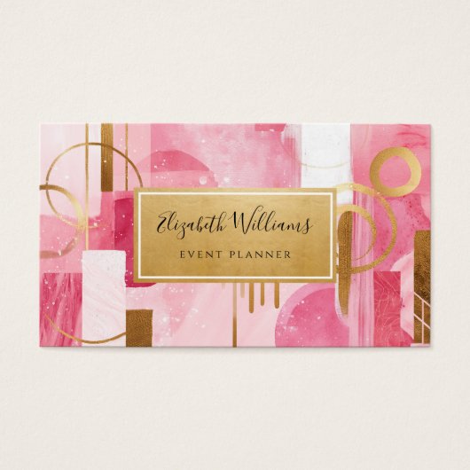 Pink Gold Modern Abstract Business Cards (正面)