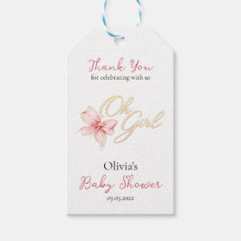 Pink & Gold “Oh Girl” Gold Typography Baby Shower ギフトタグ