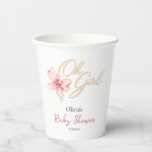 Pink & Gold “Oh Girl” Gold Typography Baby Shower 紙コップ (正面)