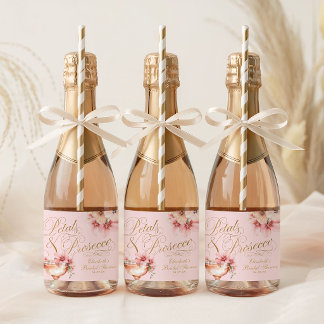 Pink Gold Petals and Prosecco Bridal Shower スパークリングワインラベル