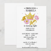 Pink & Gold princess birthday invitation 招待状 (正面/裏面)