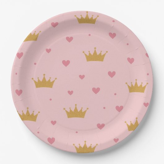 Pink & Gold Princess Pattern Paper Plate ペーパープレート (正面)