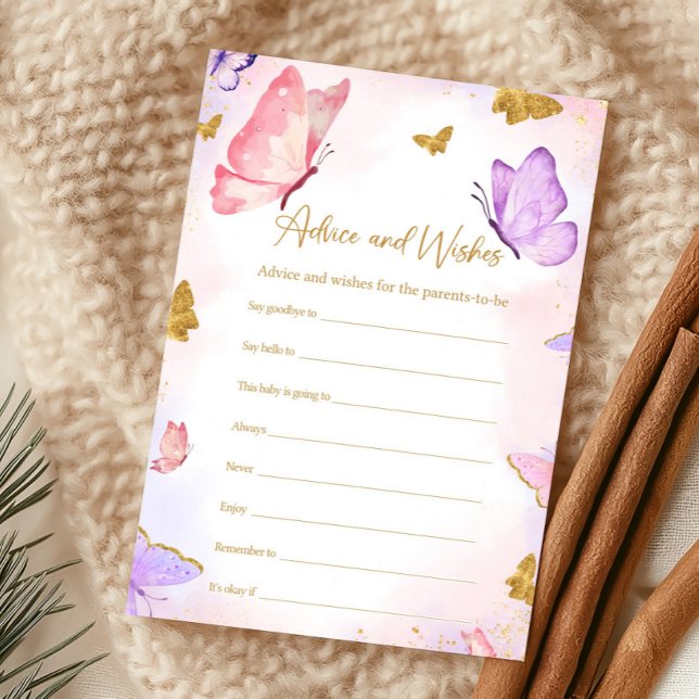 Pink Gold Purple Butterfly Shower Advice Game (Butterfly Baby Shower Game)