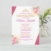 Pink & Gold Quinceañera Invitation 招待状 (スタンド正面)