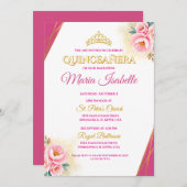 Pink & Gold Quinceañera Invitation 招待状 (正面/裏面)