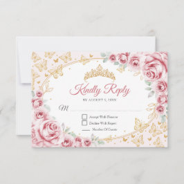 Pink Gold Quinceanera Reply 出欠カード