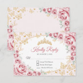 Pink Gold Quinceanera Reply 出欠カード (正面/裏面)