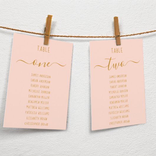 Pink Gold Script Modern Simple Seating Chart Card 