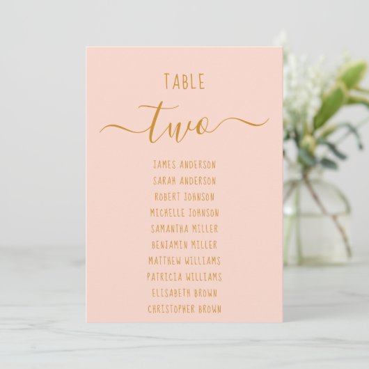 Pink Gold Script Modern Simple Seating Chart Card  (スタンド正面)