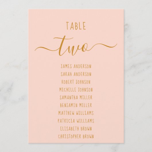Pink Gold Script Modern Simple Seating Chart Card  (正面)