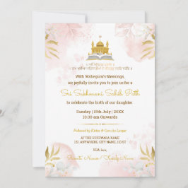 Pink & Gold Sukhmani Sahib Path Invitation Card 招待状