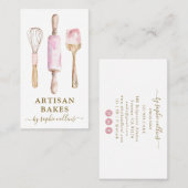 Pink Gold Watercolor Baker Pastry Chef 名刺 (正面/裏面)