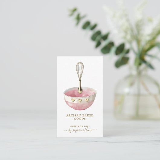 Pink Gold Whisk Bowl Baker Pastry Chef 名刺 (スタンド正面)
