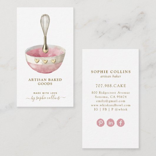 Pink Gold Whisk Bowl Baker Pastry Chef 名刺 (正面/裏面)