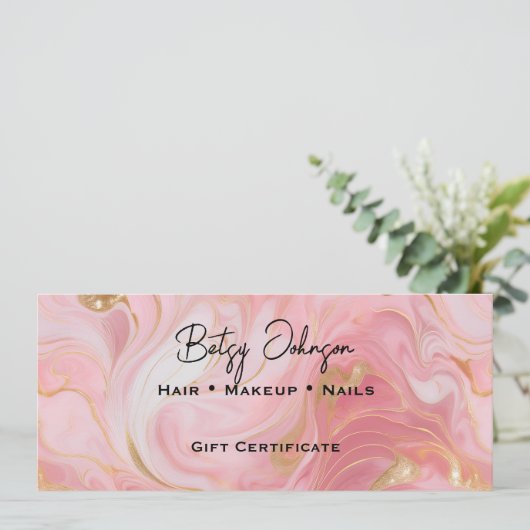 Pink Gold White Marbled Gift Certificate Card 招待状 (スタンド正面)