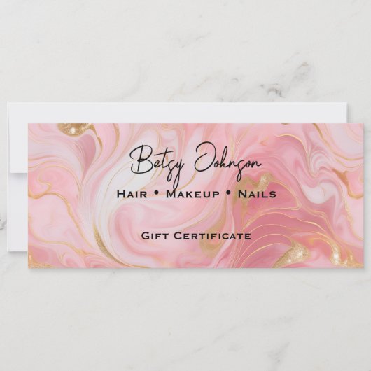 Pink Gold White Marbled Gift Certificate Card 招待状 (正面)