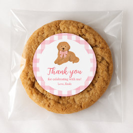 Pink Golden Doodle Birthday Thank You Favor ラウンドシール